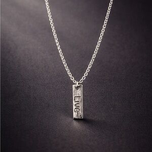 Dark Metal Silver “Live” Bar Necklace